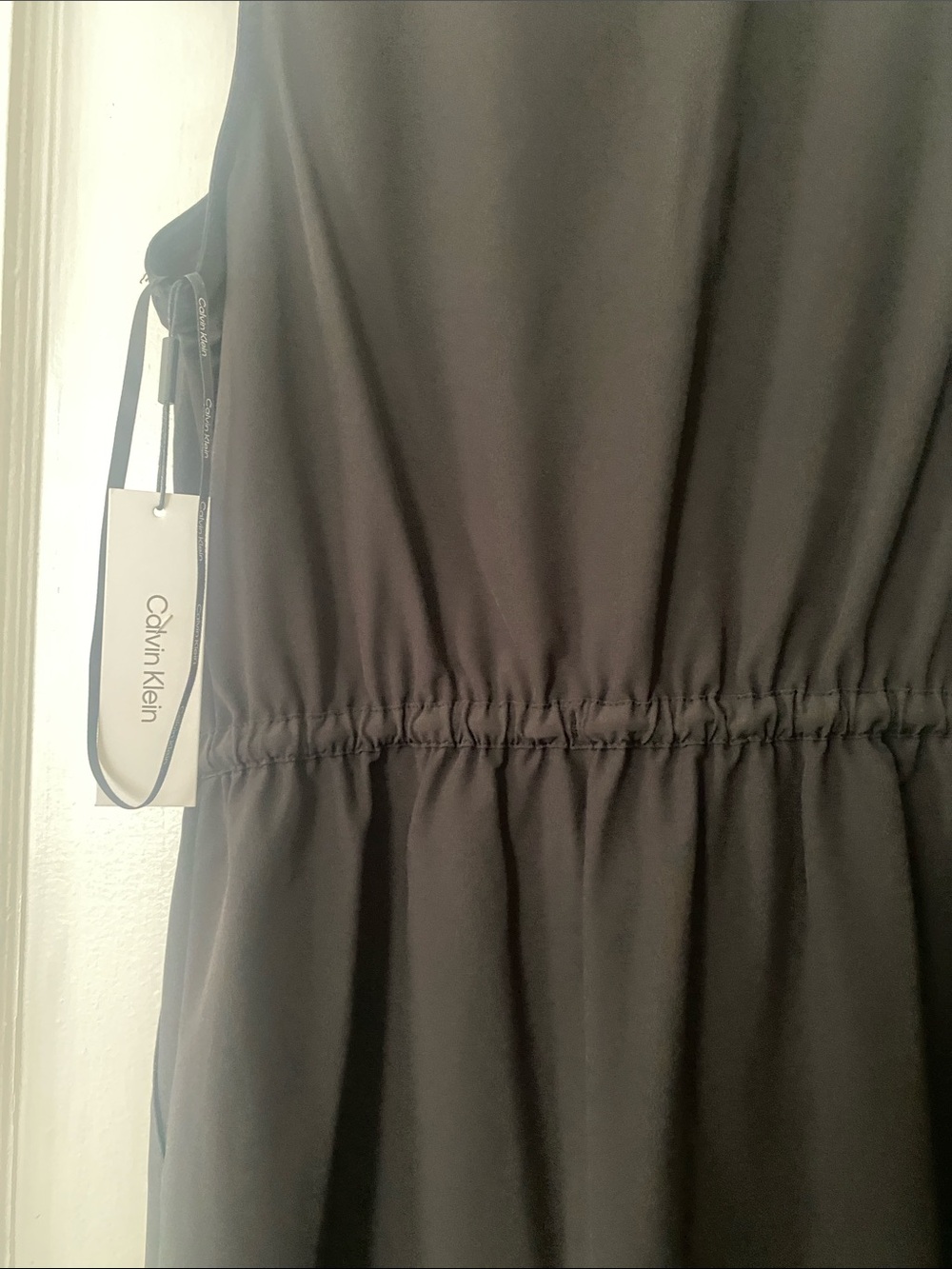 Calvin Klein Black Sleeveless V-Neck Midi Dress with Drawstring Waist - Picture 7 of 14